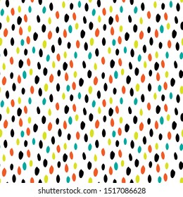 Texture dots brush, paint stains seamless vector pattern. Black, yellow, mint, orange and white.