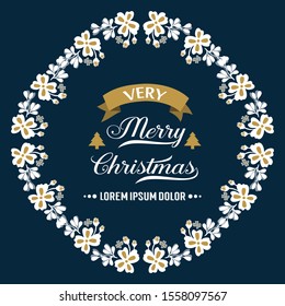 Texture drawing of leaf flower frame, for template decoration of very merry christmas. Vector