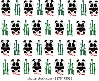 Texture with drawing pandas and bamboo.