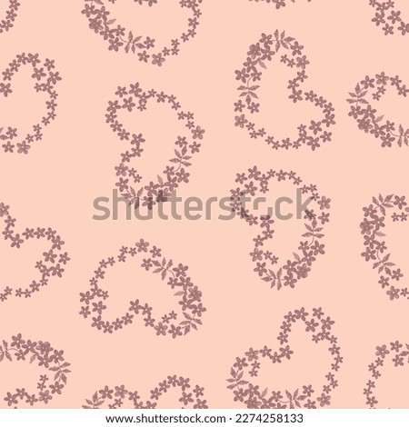 texture drawing vector embroidery of hearts and flowers in terracotta colors and salmon background