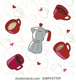 texture with drawings of coffee cups