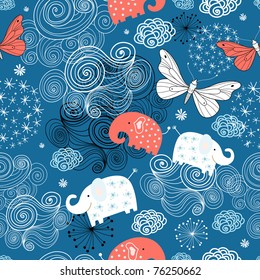 texture of the elephants and butterflies among the clouds