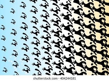 Texture in Escher style depicting human evolution from fish