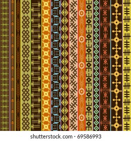 Texture with ethnic geometrical ornaments, colored African motifs background