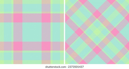 Texture fabric pattern of check tartan background with a plaid vector seamless textile set in summer colors.