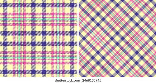 Texture fabric pattern of plaid vector check with a textile tartan seamless background. Set in happy colors. Trendy everyday bags for women.