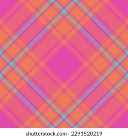 Texture fabric plaid. Background seamless vector. Check textile tartan pattern in cyan and magenta colors.