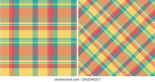 Texture fabric vector of background seamless plaid with a check pattern textile tartan. Set in rainbow colours. Stylish scarves for women.
