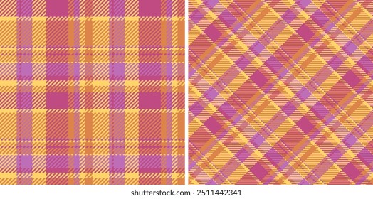 Vetor de tecido de textura de tecido sem costura xadrez com um padrão de fundo tartan check. Definido em cores felizes para sacos de moda todos os dias para as mulheres.