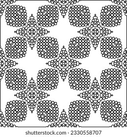 Texture with figures from lines. Black and white pattern for web page, textures, card, poster, fabric, textile. Monochrome graphic repeating design. 