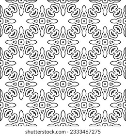 Texture with figures from lines. Black and white pattern for web page, textures, card, poster, fabric, textile. Monochrome graphic repeating design. 