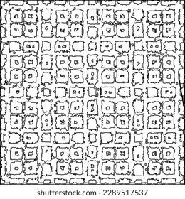 Texture with figures from lines.Abstract grunge background. Black and white pattern for web page, textures, card, poster, fabric, textile. Monochrome graphic repeating design. 