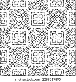 Texture with figures from lines.Abstract grunge background. Black and white pattern for web page, textures, card, poster, fabric, textile. Monochrome graphic repeating design. 