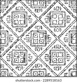 Texture with figures from lines.Abstract grunge background. Black and white pattern for web page, textures, card, poster, fabric, textile. Monochrome graphic repeating design. 