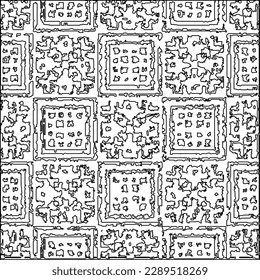 Texture with figures from lines.Abstract grunge background. Black and white pattern for web page, textures, card, poster, fabric, textile. Monochrome graphic repeating design. 