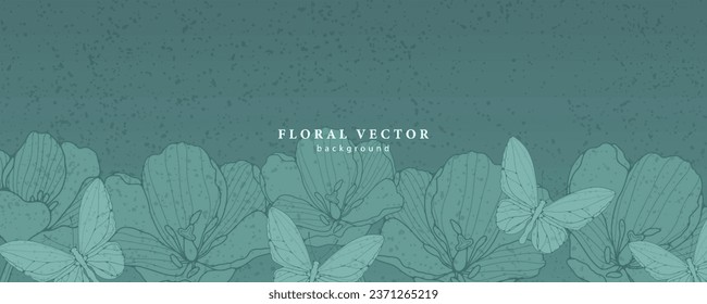 Textura de fondo turquesa floral con tulipanes y mariposas. Hermosos antecedentes para crear papeles pintados, cubiertas, tarjetas, diplomas y presentaciones