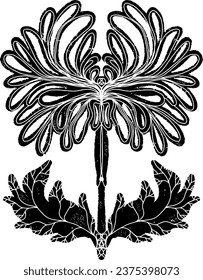 Texture flower. Graphics, stylization, linocut. Vector element.