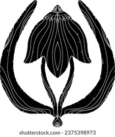 Texture flower. Graphics, stylization, linocut. Vector element.
