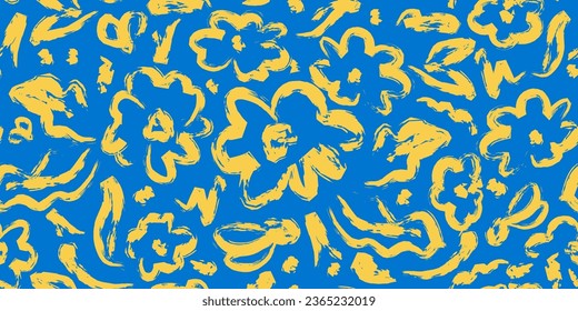 Texture flowers, brush strokes. For design, print, wallpaper, paper, textiles. Vector overlapping seamless pattern.