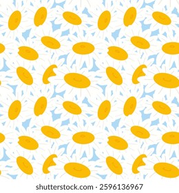 Texture of flowers, chamomile on blue sky, pattern for fabric, textile, clothes, wrapping paper, covers, banners, home decor, abstract backgrounds.