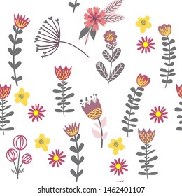Texture with flowers and plants. Floral ornament. Original flowers pattern.
