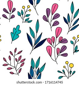 Texture with flowers and plants. Floral ornament. Original flowers pattern.