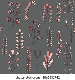 Texture with flowers and plants. Floral ornament. Original vector flowers pattern.