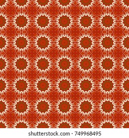 Texture with flowers for use in textile design or wrapping paper. Stylized vector ornament. Kaleidoscope geometric style in beige, brown and orange colors. Beautiful abstract seamless pattern.