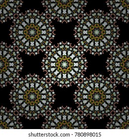 Texture with flowers for use in textile design or wrapping paper. Beautiful abstract seamless pattern. Stylized vector ornament. Kaleidoscope geometric style in green, black and gray colors.