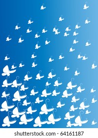 texture of flying butterflies on blue background