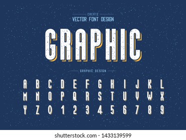 Texture Font and alphabet vector, Tall typeface letter and number design, Graphic text on blue grunge background