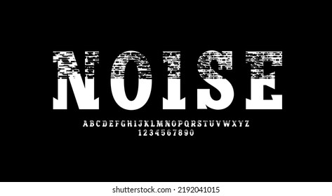 Texture font, bold slab serif alphabet, uppercase letters and numbers made texture effect, vector illustration 10EPS