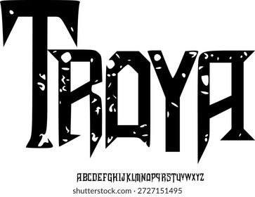 Fuente de textura y Vector del alfabeto grunge, tipografía de diseño áspero, texto gráfico redondo