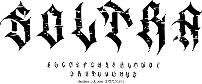 Fuente de textura y Vector del alfabeto grunge, tipografía de diseño áspero Texto gráfico redondo
