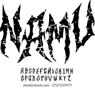Fuente de textura y Vector del alfabeto grunge, tipografía de diseño áspero Texto gráfico redondo