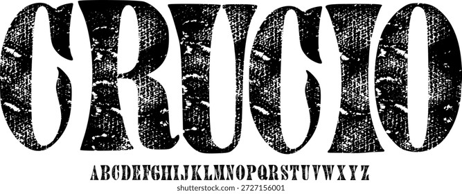 Fuente de textura y Vector del alfabeto grunge, tipografía de diseño áspero Texto gráfico redondo