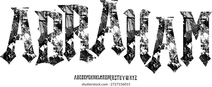 Fuente de textura y Vector del alfabeto grunge, tipografía de diseño áspero Texto gráfico redondo