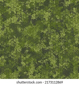 Texture forest green tan colors of military camouflage seamless pattern. Woodland hexagon snakeskin. Abstract army and hunting masking ornament texture. Vector illustration background