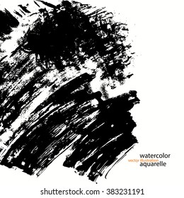 Texture of free paint brush. Watercolor abstract background. Hand drawing black and white illustration. 