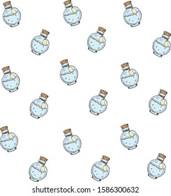 Texture with freehand pattern of potion bottle. Vector background
