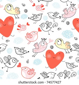 Texture funny bird with hearts