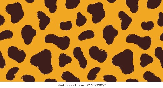 Texture fur jaguar, leopard or cheetah vector illustration. Animal skin with black ink hand drawn spots seamless pattern.