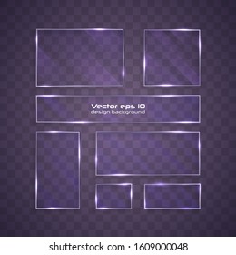 The texture of glass, mirrors, windows. Reflection 3d plate, clear window. Vector glare flat glass frame.