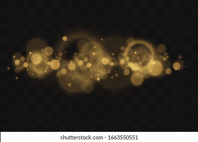 Textur glitter und elegant zu Weihnachten. Zauberhafte, goldgelbe Staubpartikel.Magisches Konzept. Abstrakter transparenter Hintergrund mit Bokeh-Effekt. Vektorillustration