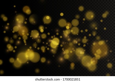 Texture glitter and elegant for Christmas. Sparkling magical gold yellow dust particles. Magic concept. Abstract black background with bokeh effect. Vector
