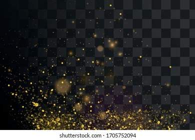 Texture glitter and elegant for Christmas. Sparkling magical gold yellow dust particles. Magic concept. Abstract black background with bokeh effect. Vector
