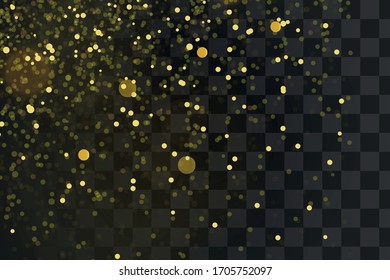 Texture glitter and elegant for Christmas. Sparkling magical gold yellow dust particles. Magic concept. Abstract black background with bokeh effect. Vector