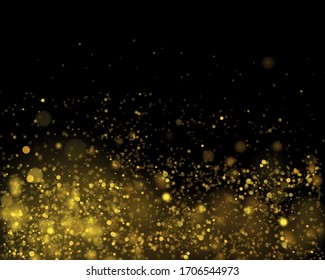 Texture glitter and elegant for Christmas. Sparkling magical gold yellow dust particles. Magic golden concept.Bokeh effec. Abstract black background Vector