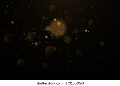 Brillo de textura y elegante para Navidad. Espinando mágicas partículas de polvo amarillo dorado. Concepto de oro mágico. Resumen de fondo negro con efecto bokeh. Vector 
