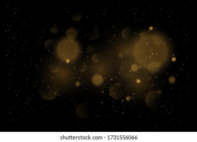 Texture glitter and elegant for Christmas. Sparkling magical gold yellow dust particles. Magic golden concept. Abstract black background with bokeh effect. Vector 